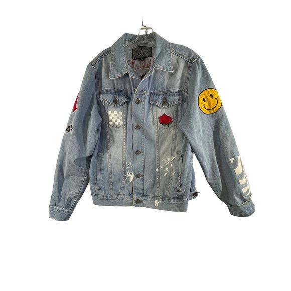 Brooklyn Cloth Jean Jacket men's size M Embroidered Denim Stenciled Patches - Picture 10 of 16